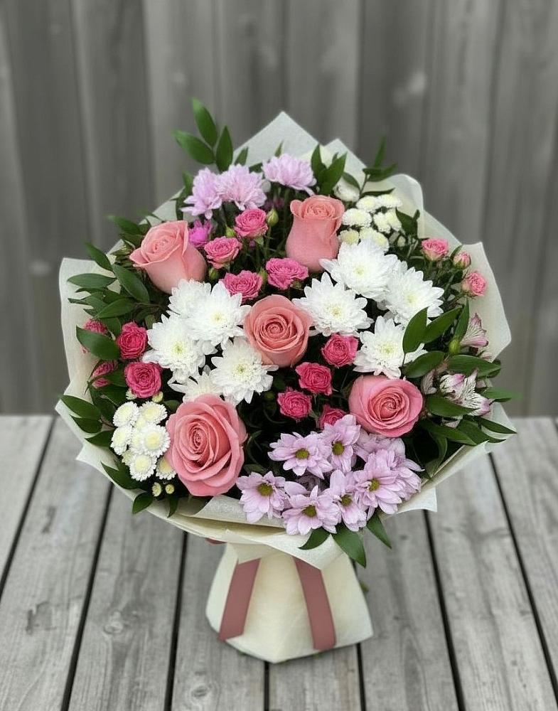 Букет цветов из: Альстромерии, Гвоздики, Розы и Хризантемы в Темиргоевской