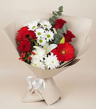 Букет цветов из:  Розы, Хризантемы, Герберы и Лилии в Темиргоевской