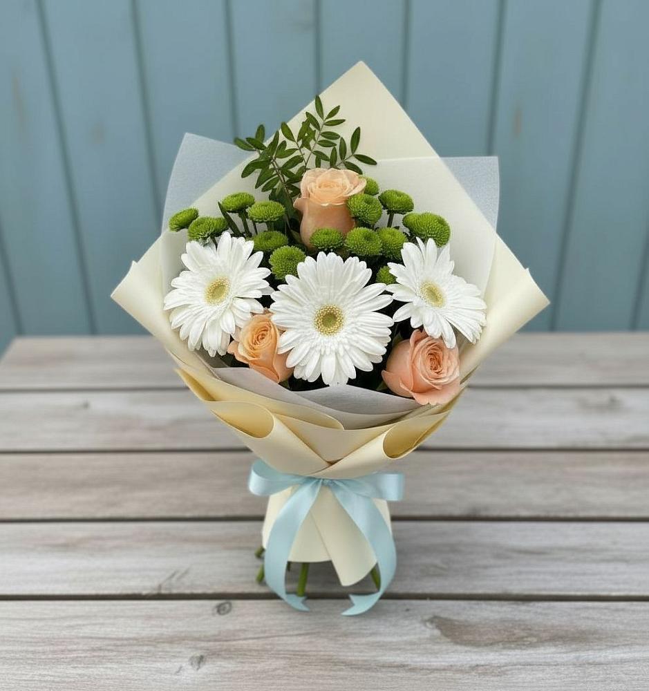 Букет цветов из: Герберы, Розы и Хризантемы в Темиргоевской