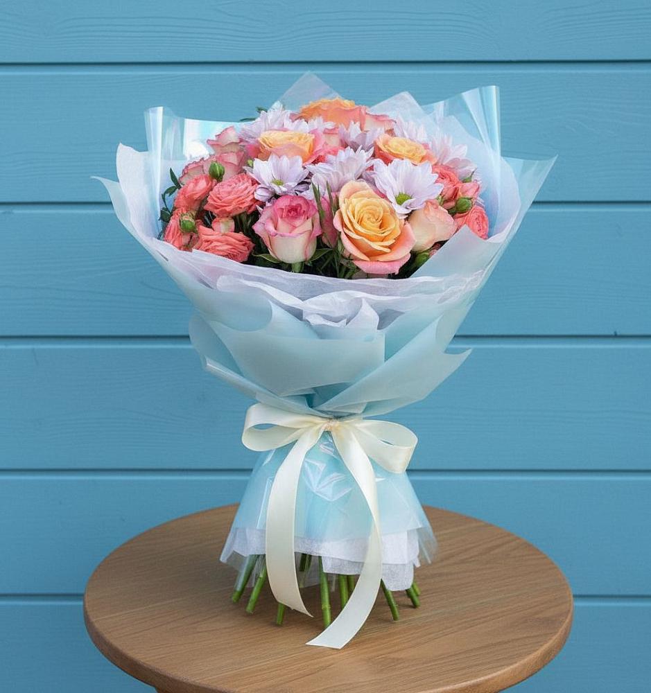 Букет цветов из: Хризантемы и Розы в Темиргоевской