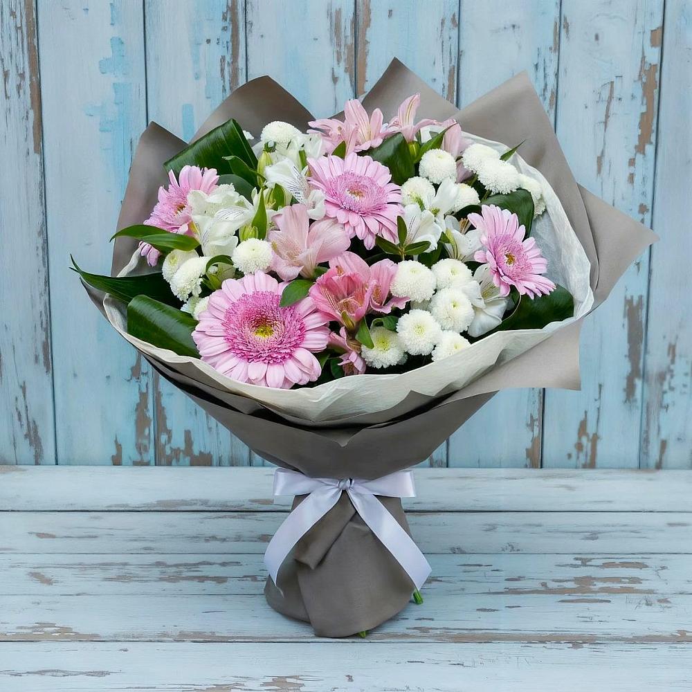 Букет цветов из: Герберы, Альстромерии и Хризантемы в Темиргоевской